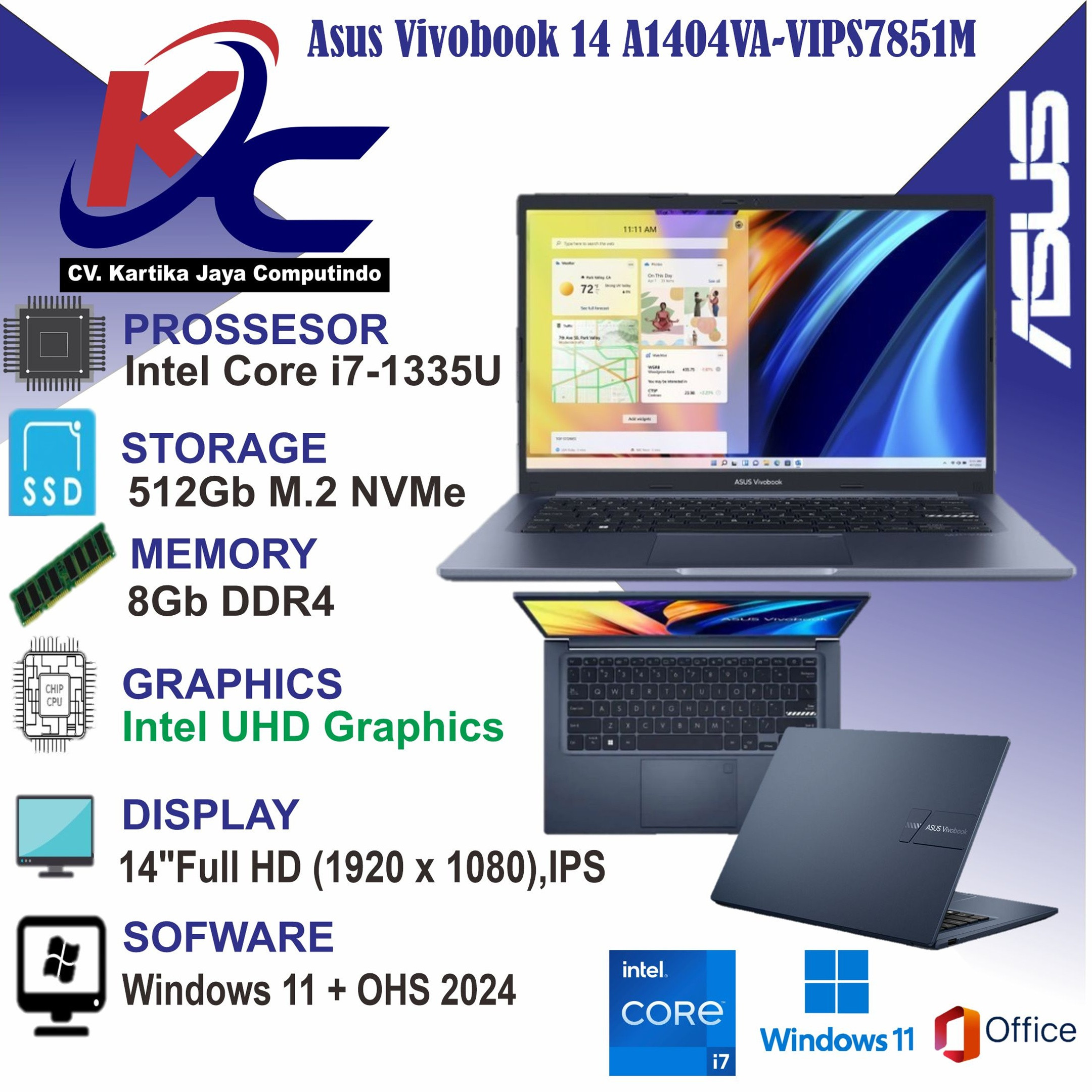 ASUS 14 A1404VA - VIPS7851M I7-1355U/ 8GB/ SSD 512GB/ W11 OHS+M365 TERRACOTTA