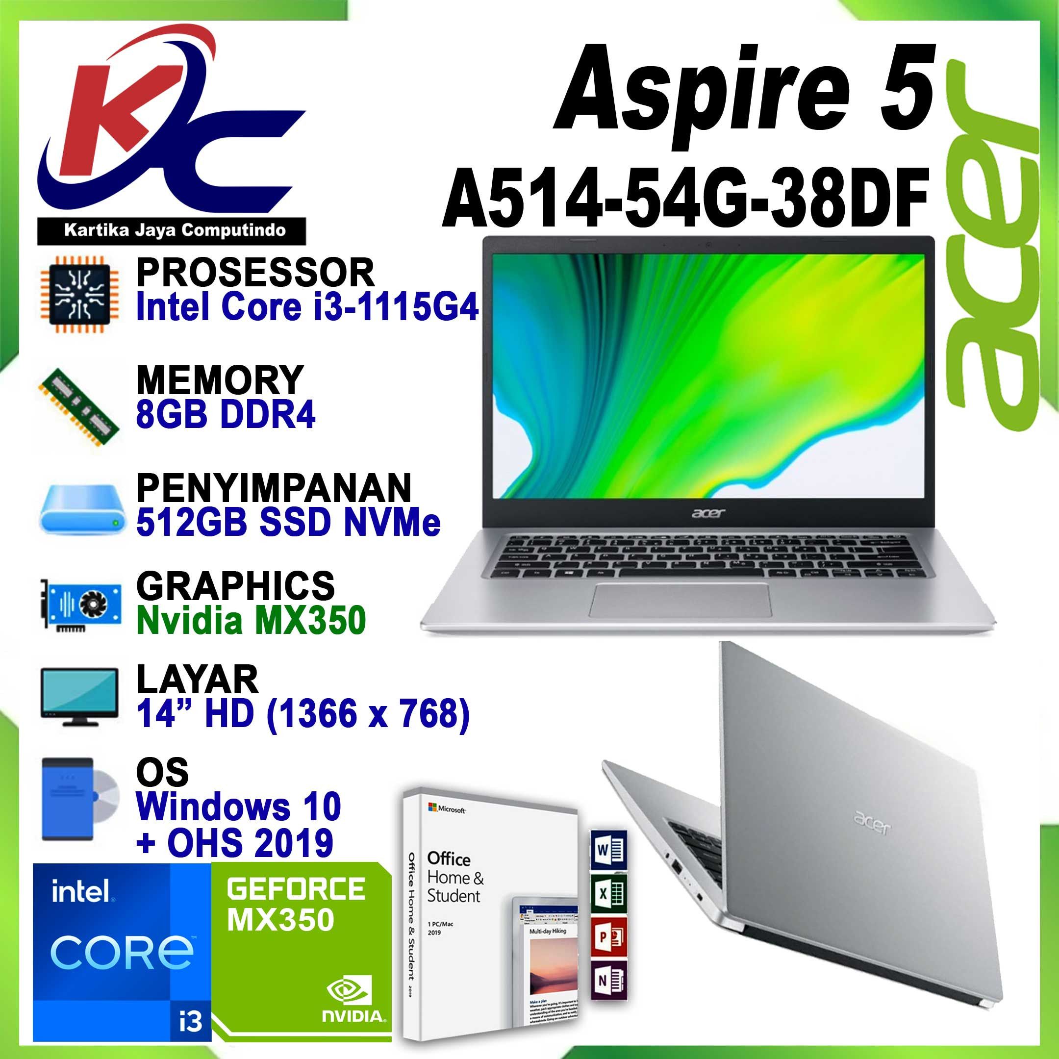 Kartika Komputer | ACER A514-54G-38DF I3-1115G4/ 8GB/ SSD512/ MX350 ...