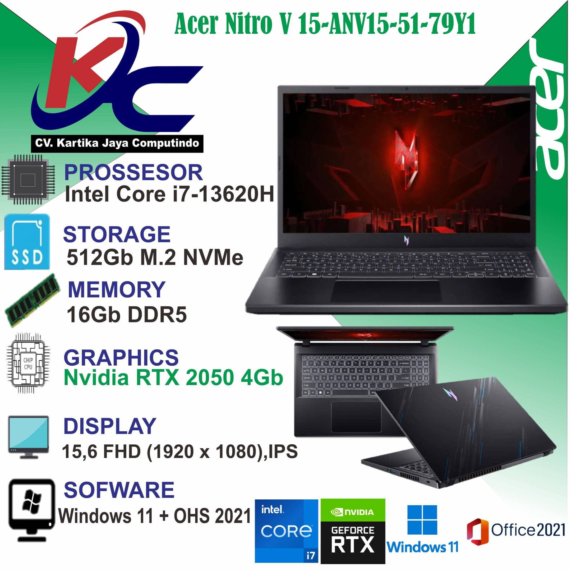 ACER ANV15-51-79Y1  I7-13620H/ 16GB/ 512GB/ RTX2050/ W11 OHS BLACK