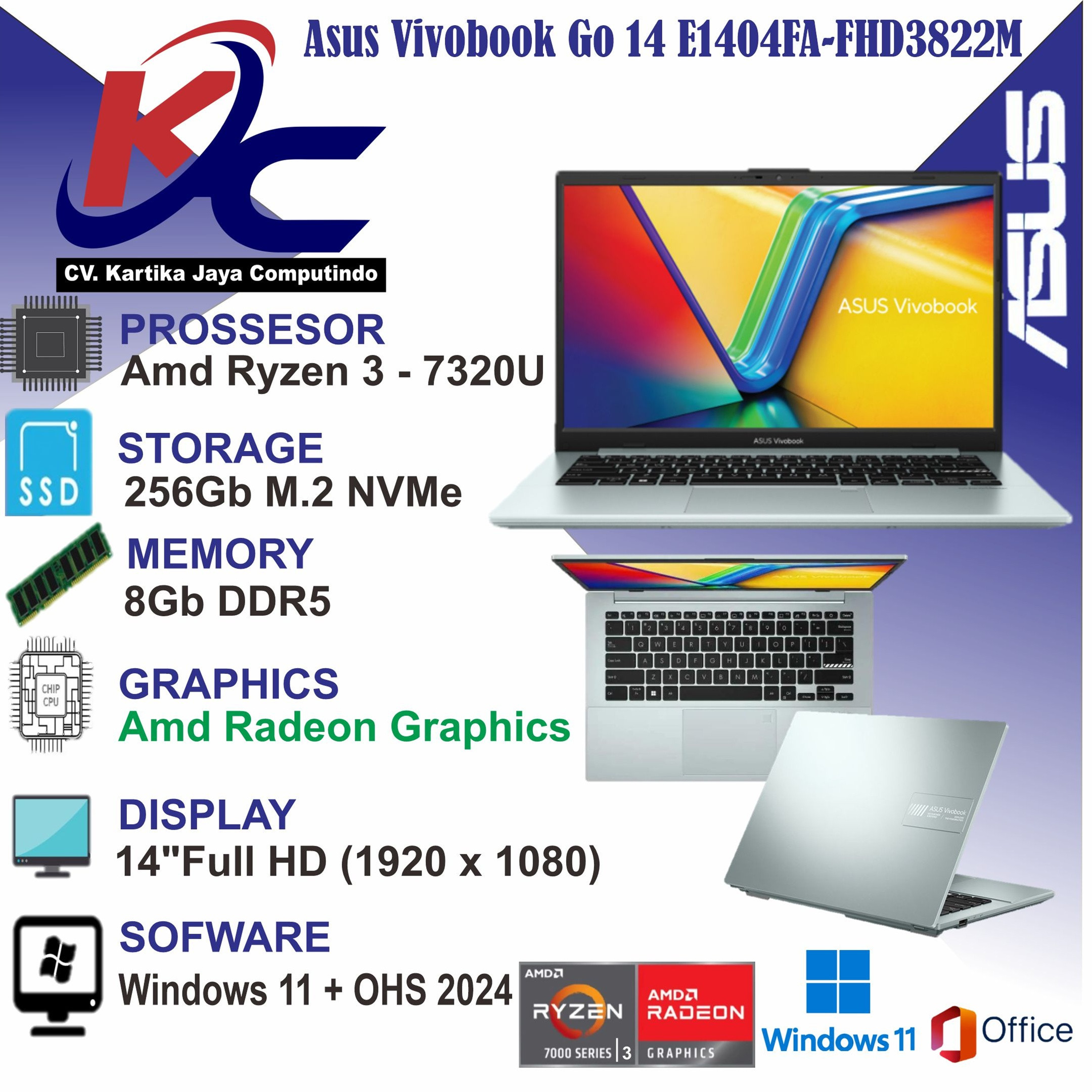 ASUS E1404FA-FHD3822M  R3-7320U/ 8GB/ SSD256/ W11 OHS+0365 GREEN GREY