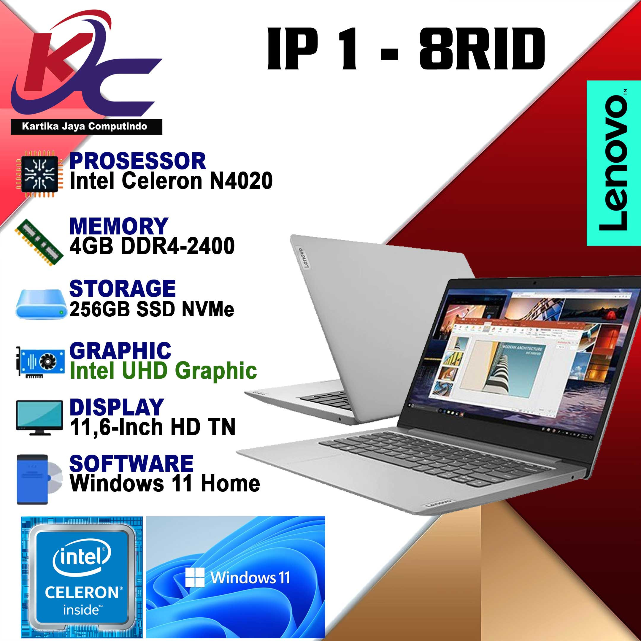 LENOVO IP 1 - 008RID  N4020/ 4GB/ SSD256/ W11 PLATINUM GREY