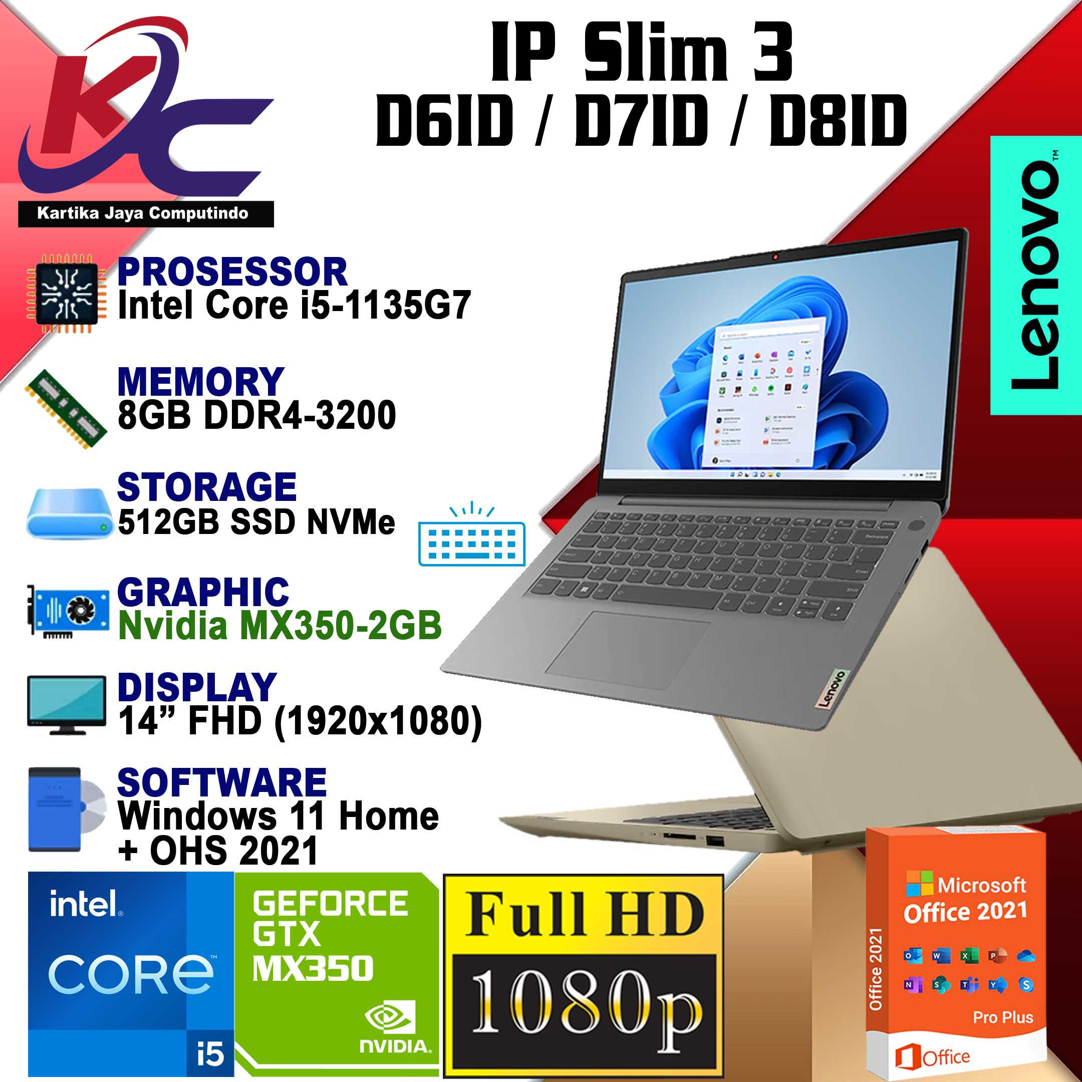 LENOVO IP 3 - D6ID  I5-1135G7/ 8GB/ SSD512/ MX350/ W11 OHS BLUE