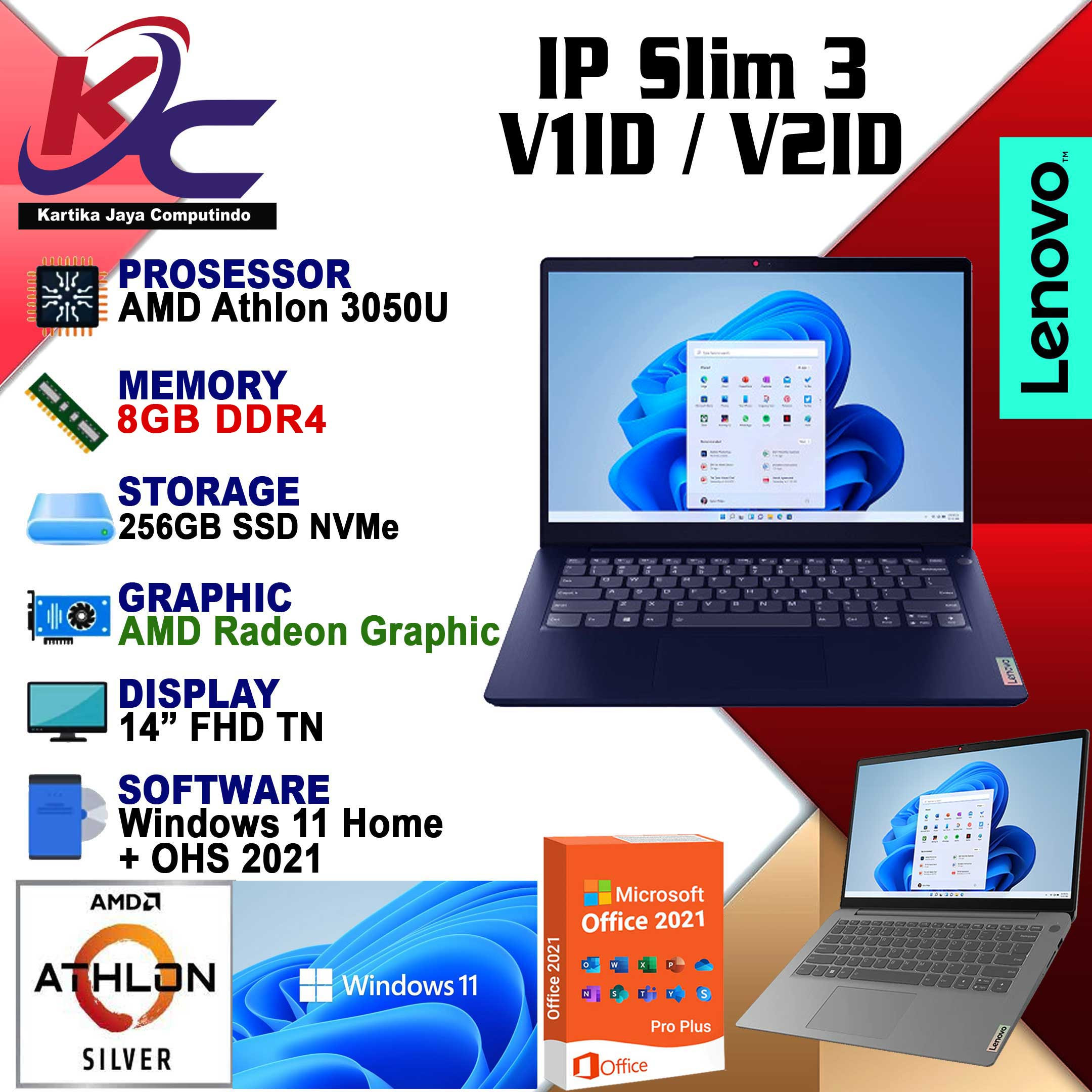 LENOVO IP 3-00V2ID A3050U/ 8GB/ 256GB/ W11OHS BLUE