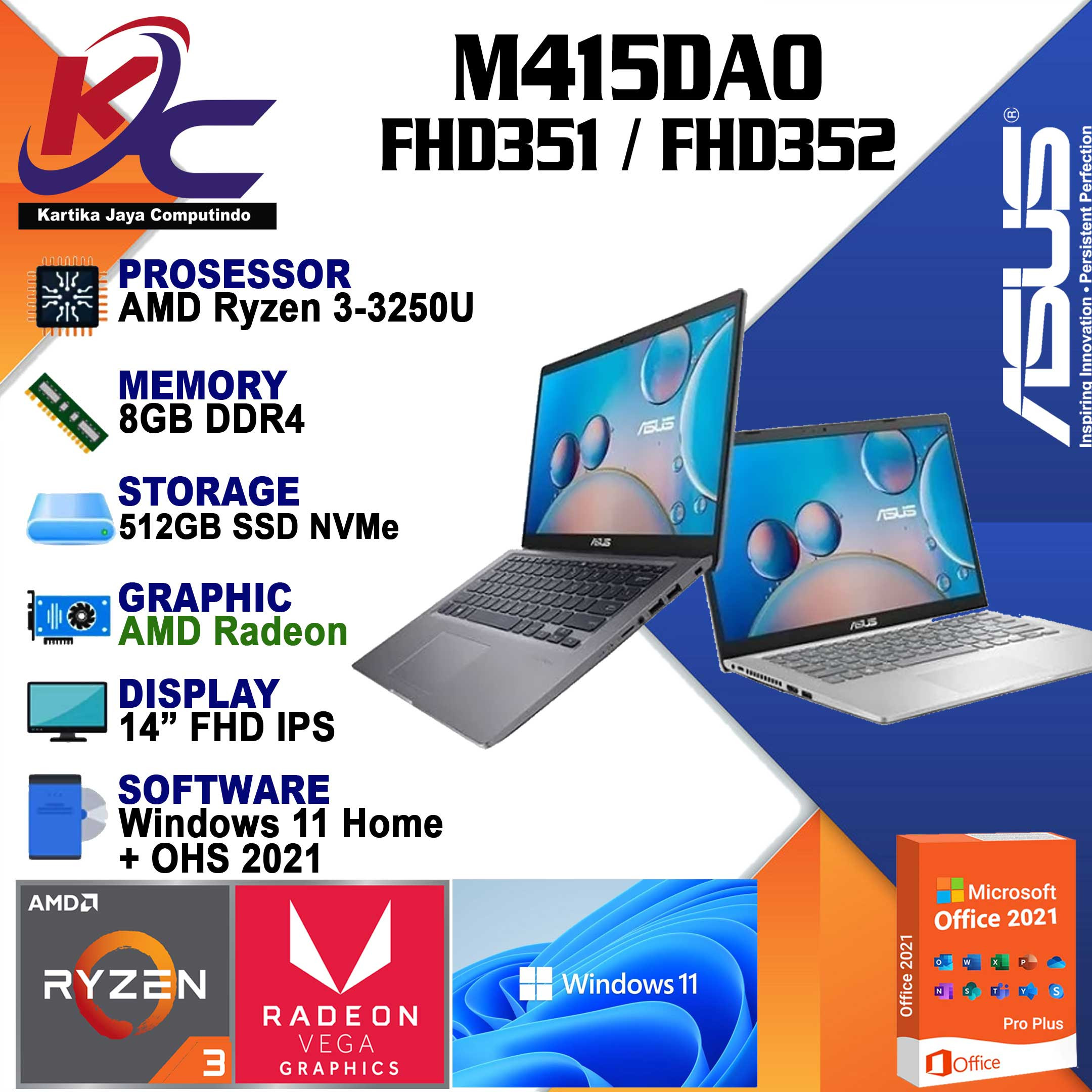 ASUS M415DAO - FHD351  R3-3250U/ 8GB/ SSD512/ W11OHS GREY