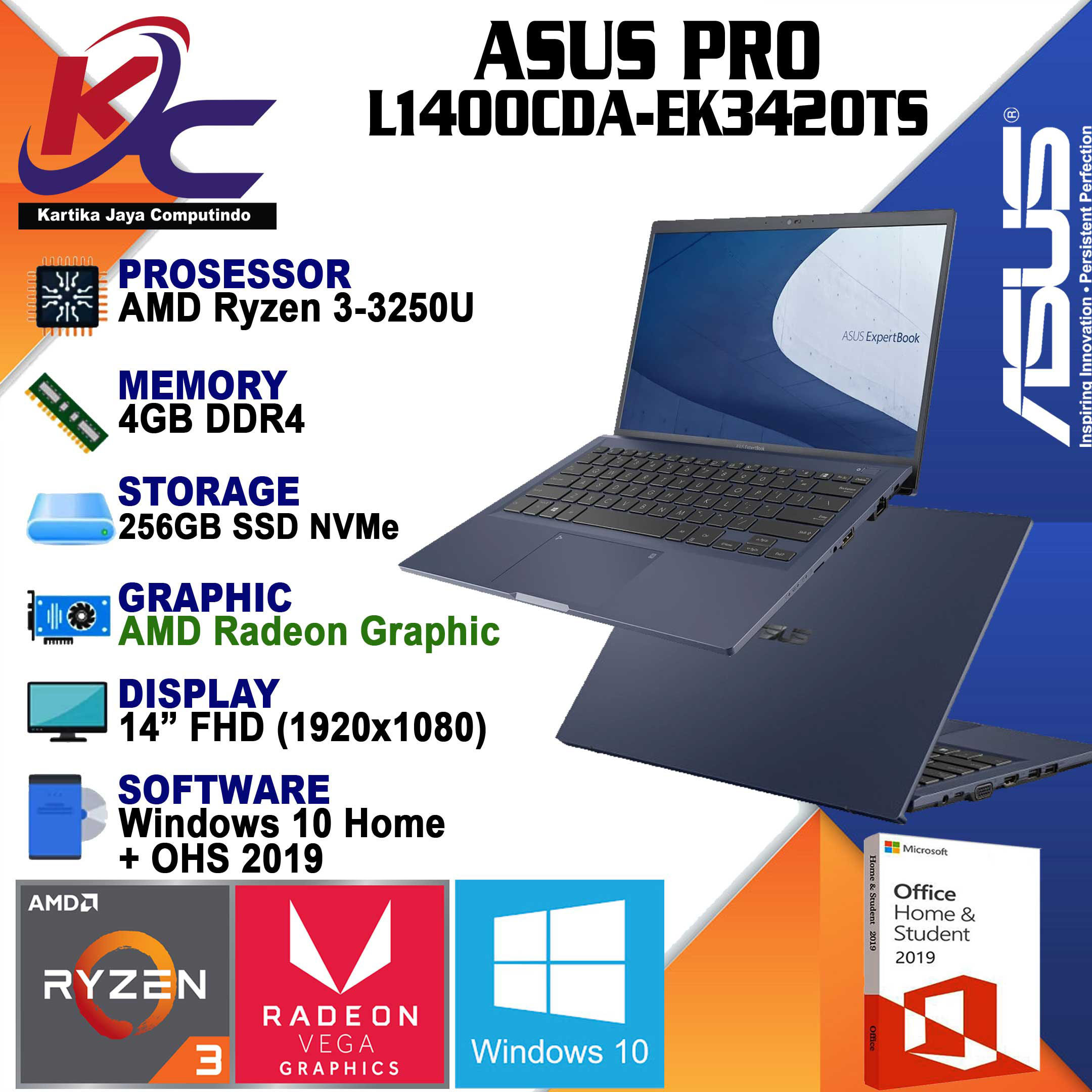 ASUS PRO L1400CDA-EK3420WS  R3 3250/ 4GB/ SSD256+HOUSING/ W10+OHS BLACK