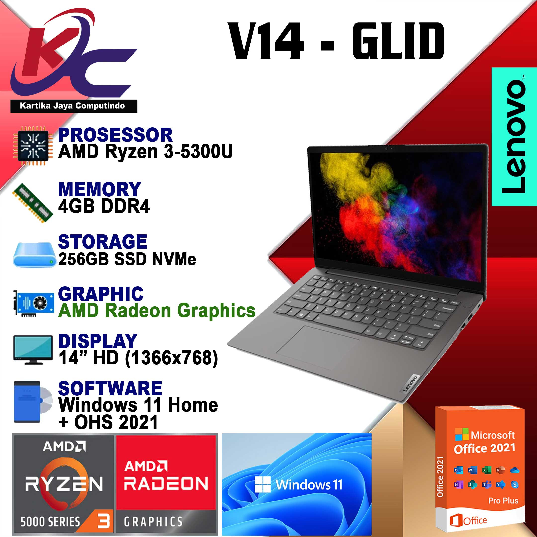 LENOVO V14 - GLID  R3/ 4GB/ SSD256/ W11+OHS IRON GREY